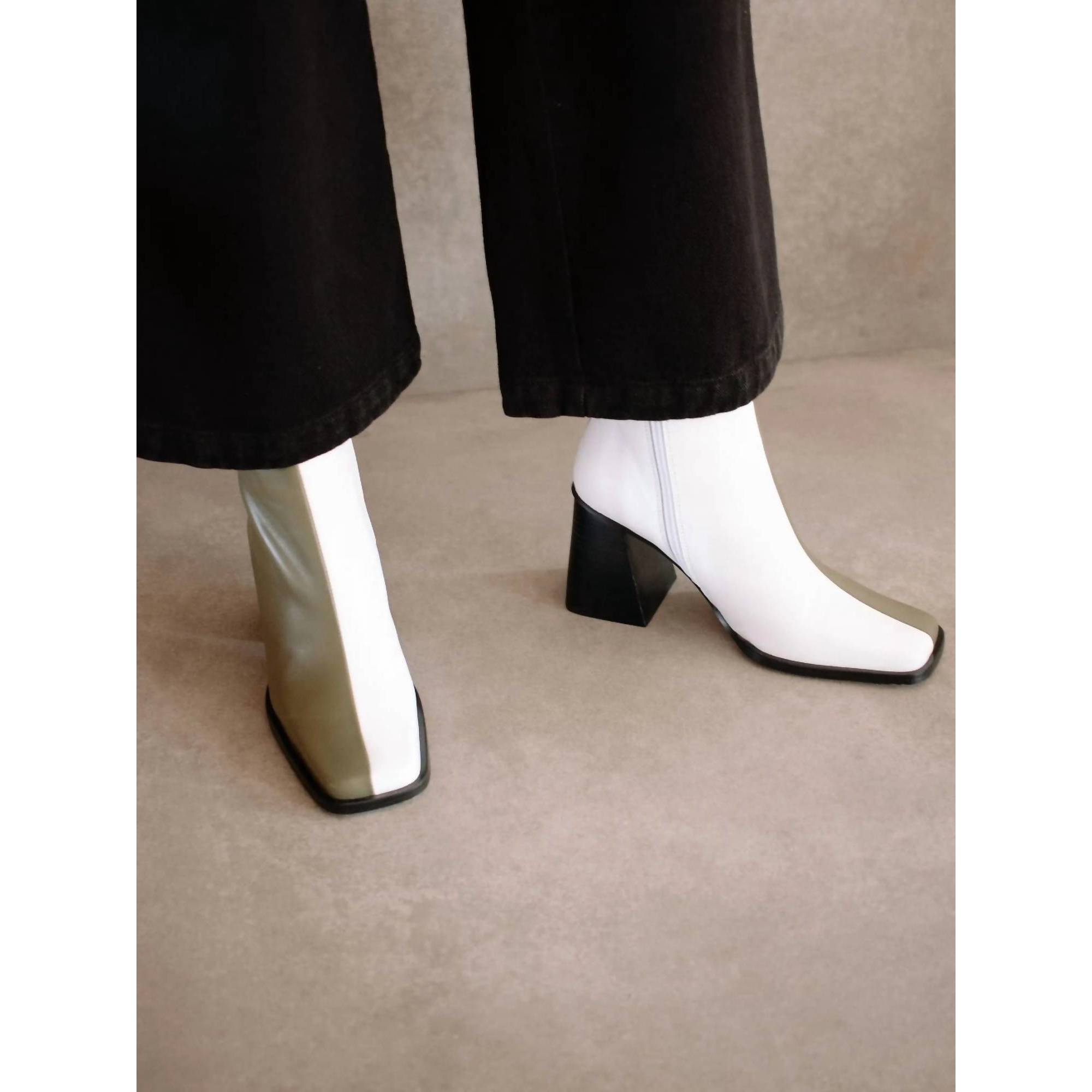 New Alohas South Bi-Color Ankle Boots In Dusty Olive/Bright White